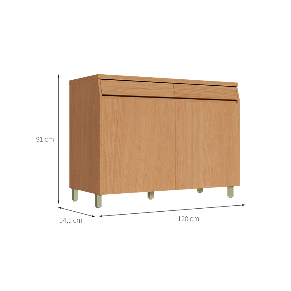 Balcão de Cozinha com Tampo Simone Mendes 100% MDF 2 Portas 2 Gavetas Carvalho