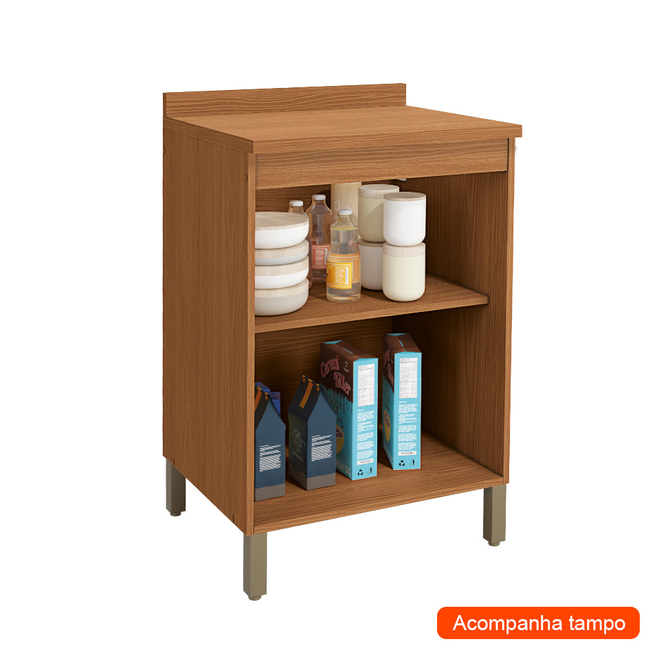 Balcão de Cozinha com Tampo Valence 1 Porta Canela 60 cm
