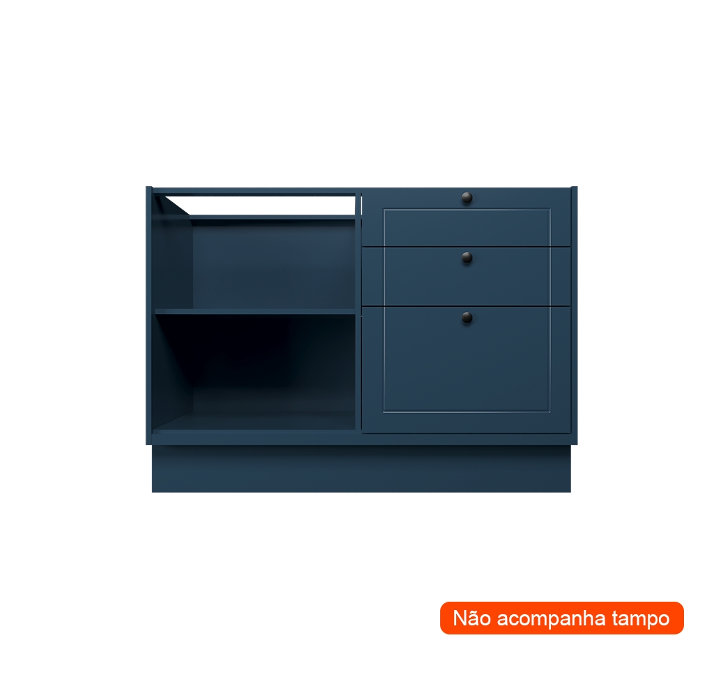 Balcão de Cozinha sem Tampo Évora 1 Porta 3 Gavetas Azul Orion