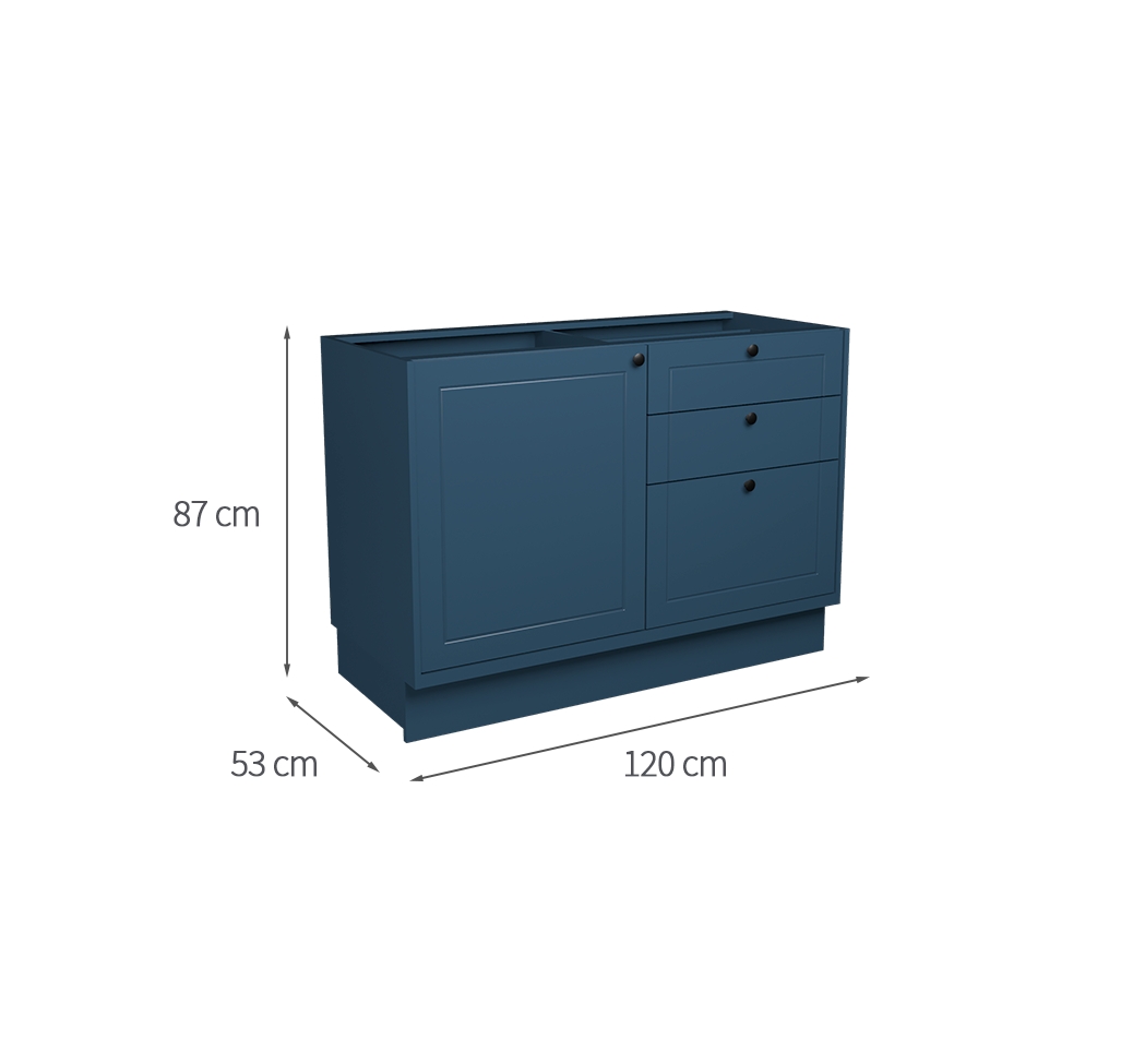 Balcão de Cozinha sem Tampo Évora 1 Porta 3 Gavetas Azul Orion