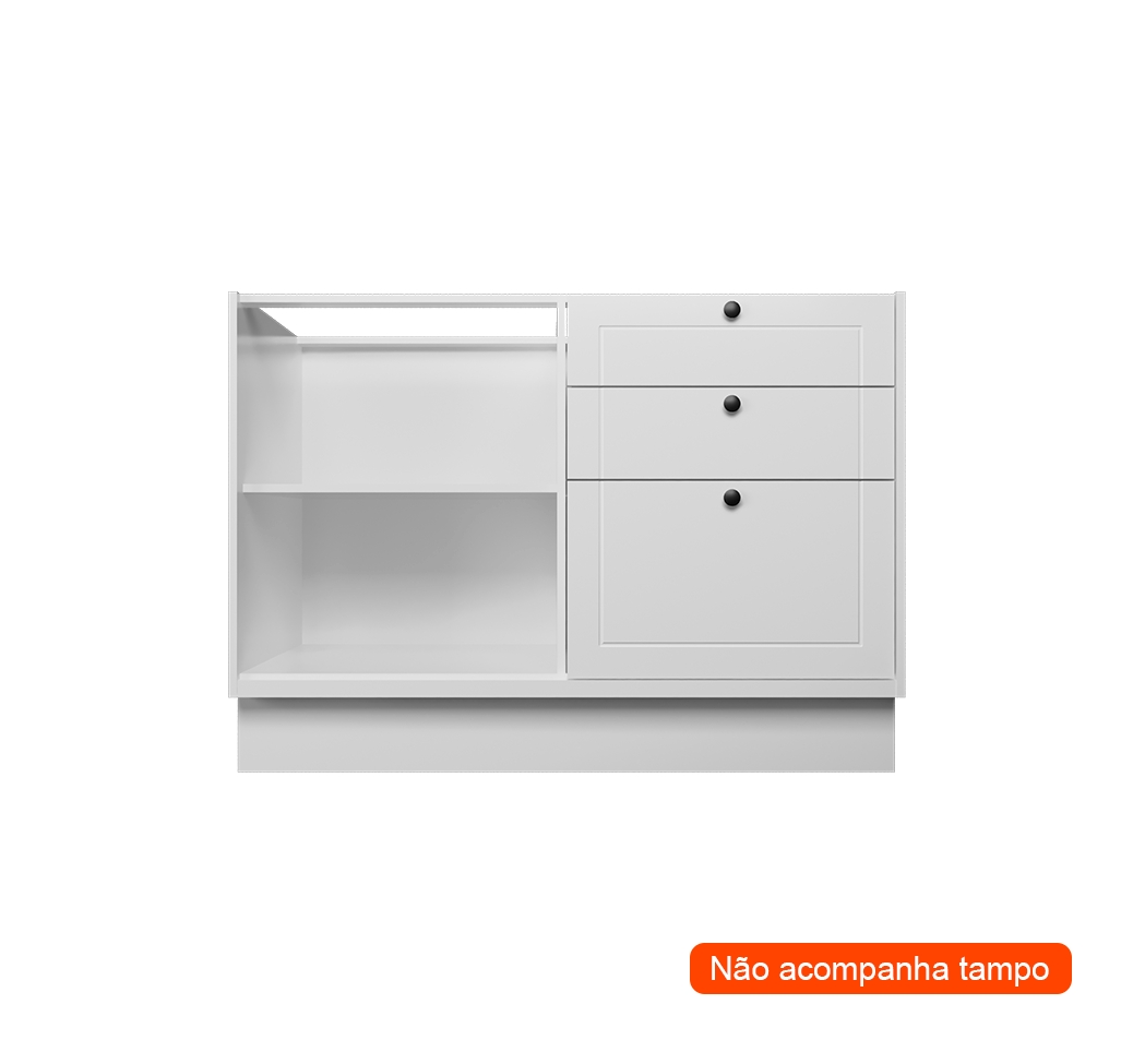 Balcão de Cozinha sem Tampo Évora 1 Porta 3 Gavetas Branco Ártico
