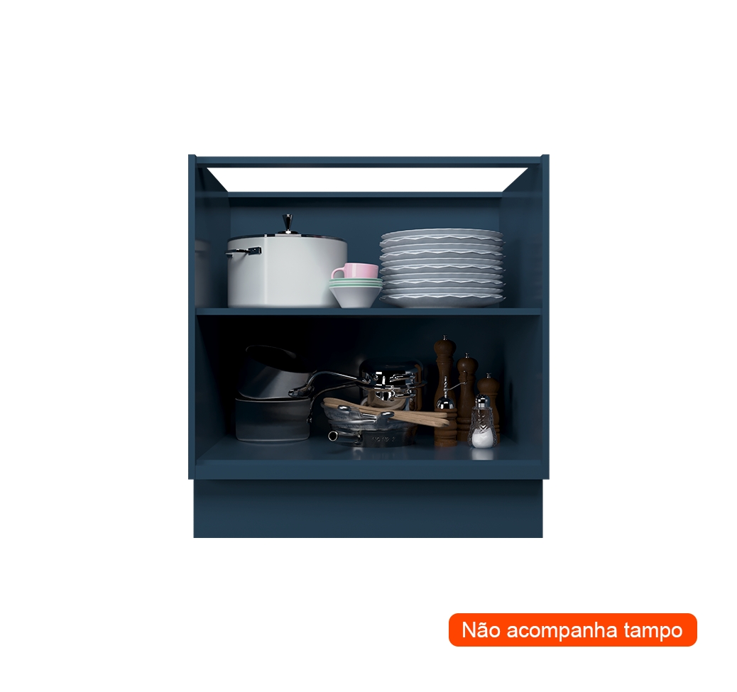 Balcão de Cozinha sem Tampo Évora 2 Portas Azul Orion 80 cm