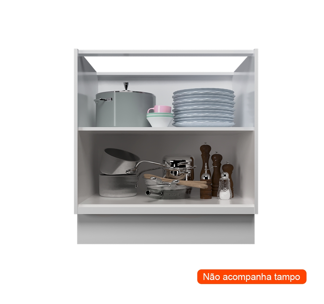 Balcão de Cozinha sem Tampo Évora 2 Portas Branco Ártico 80 cm