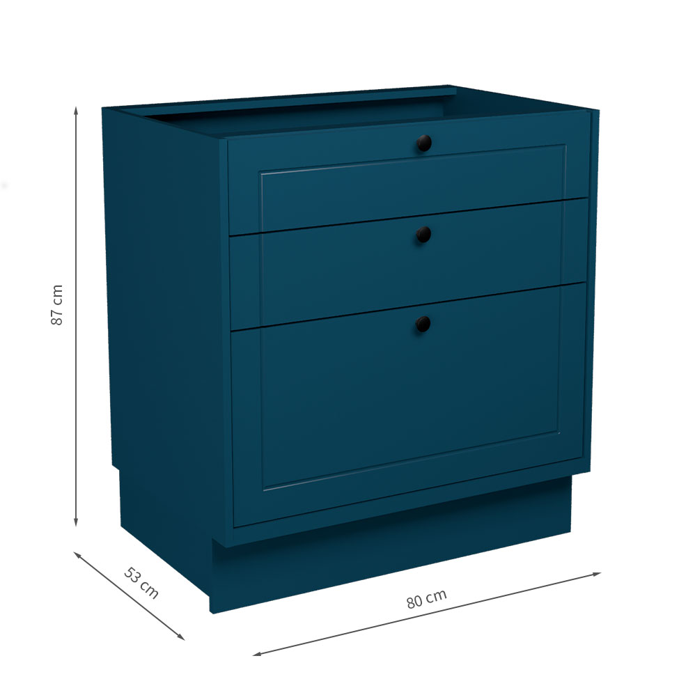 Balcão de Cozinha sem Tampo Évora 3 Gavetas Azul Orion