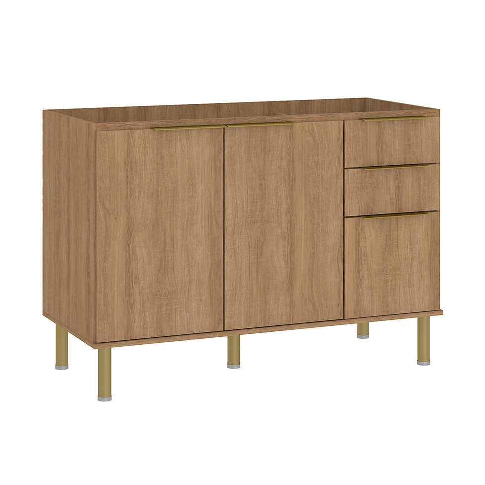 Balcão de Cozinha sem Tampo Deseo 2 Portas 3 Gavetas Mel e Fendi 120 cm