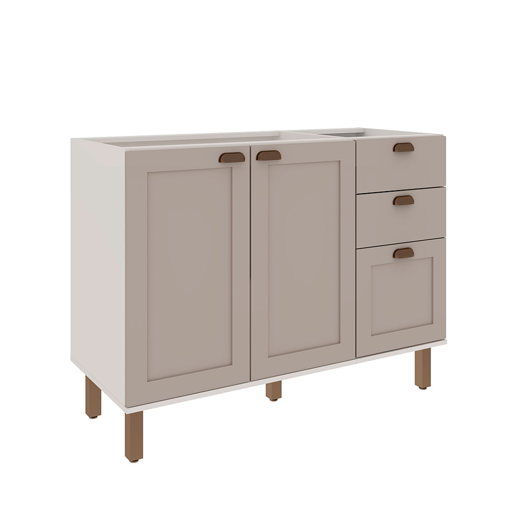 Balcão de Cozinha sem Tampo Iluminata 2 Portas 3 Gavetas Branco e Fendi