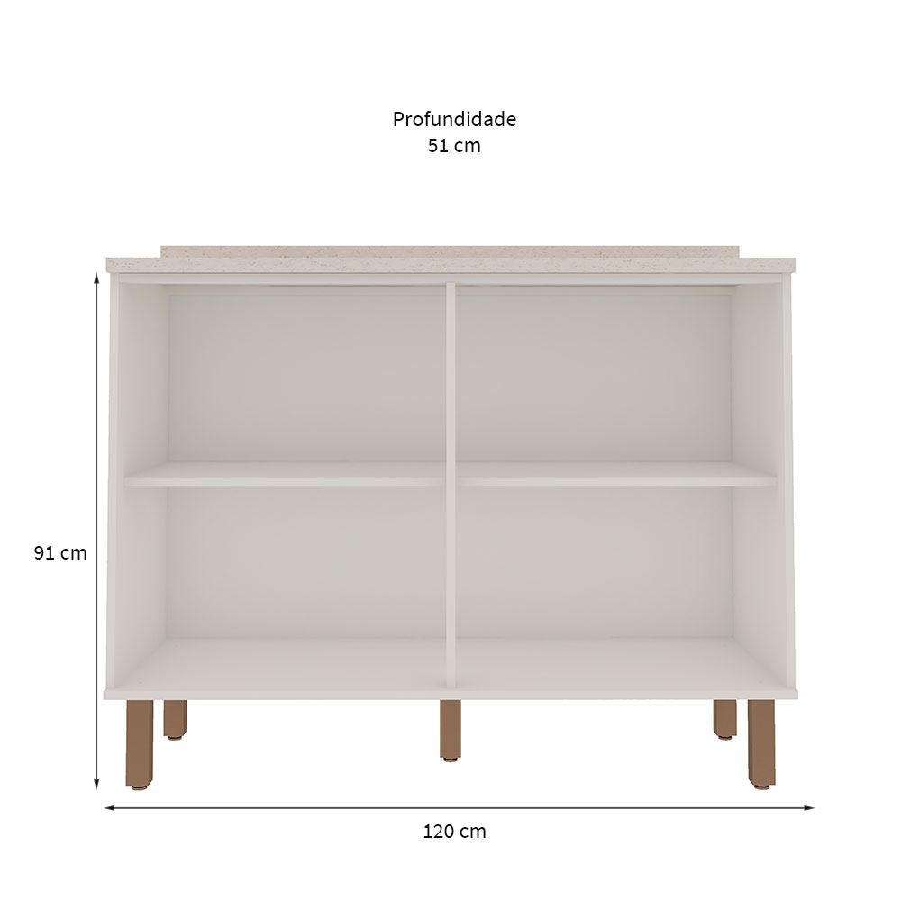 Balcão de Cozinha sem Tampo Iluminata 2 Portas Branco e Fendi 120 cm