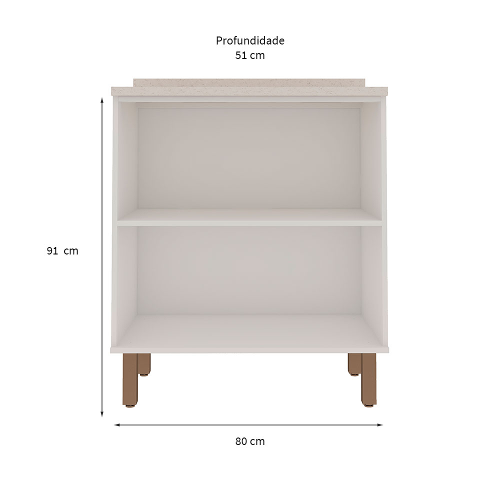 Balcão de Cozinha sem Tampo Iluminata 2 Portas Branco e Fendi 80 cm