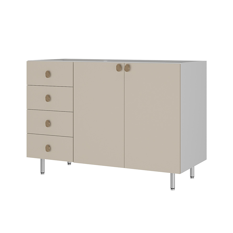 Balcão de Cozinha sem Tampo Maranello 100% MDF 2 Portas 4 Gavetas Bege