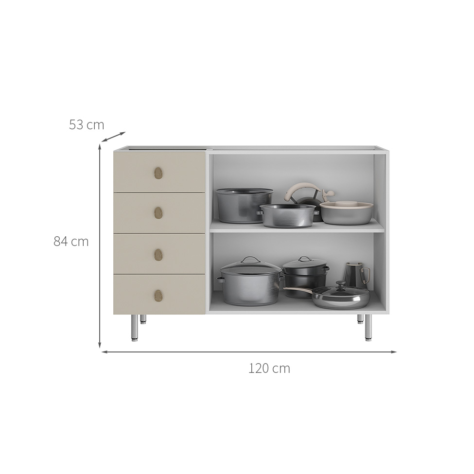 Balcão de Cozinha sem Tampo Maranello 100% MDF 2 Portas 4 Gavetas Bege