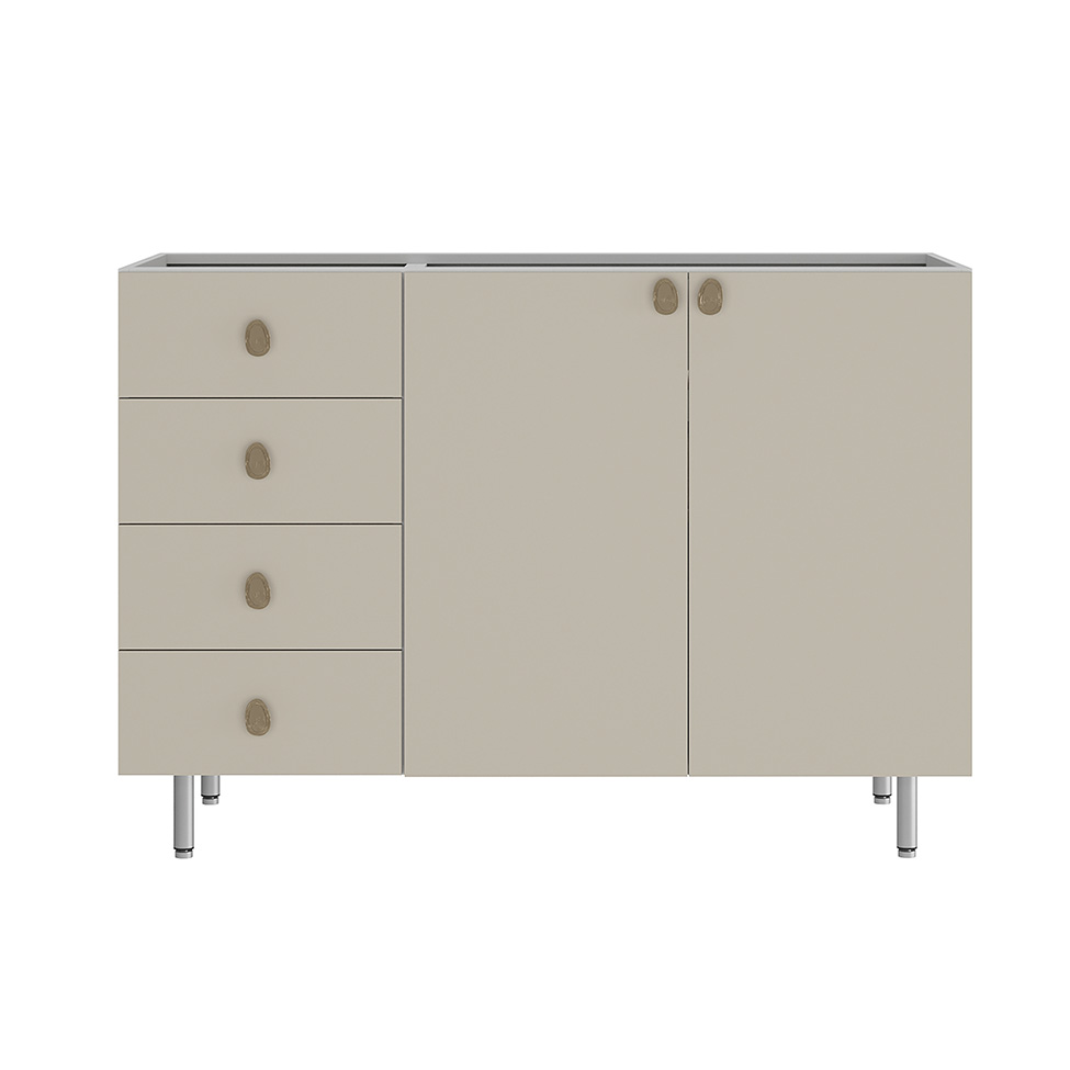 Balcão de Cozinha sem Tampo Maranello 100% MDF 2 Portas 4 Gavetas Bege