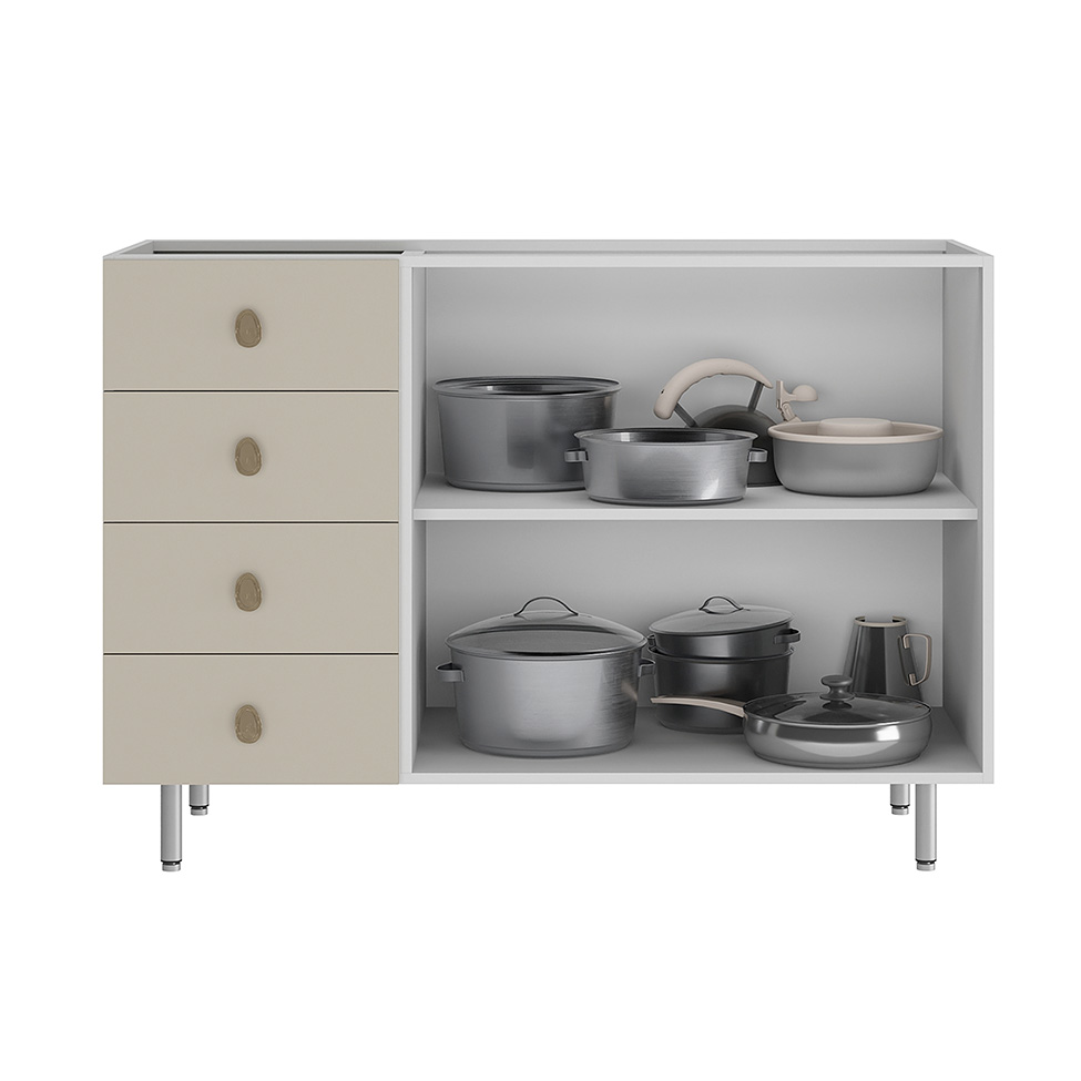 Balcão de Cozinha sem Tampo Maranello 100% MDF 2 Portas 4 Gavetas Bege