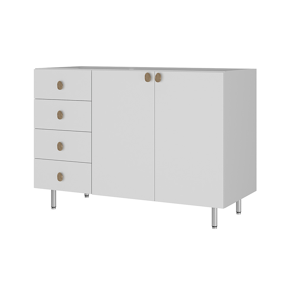 Balcão de Cozinha sem Tampo Maranello 100% MDF 2 Portas 4 Gavetas Branco