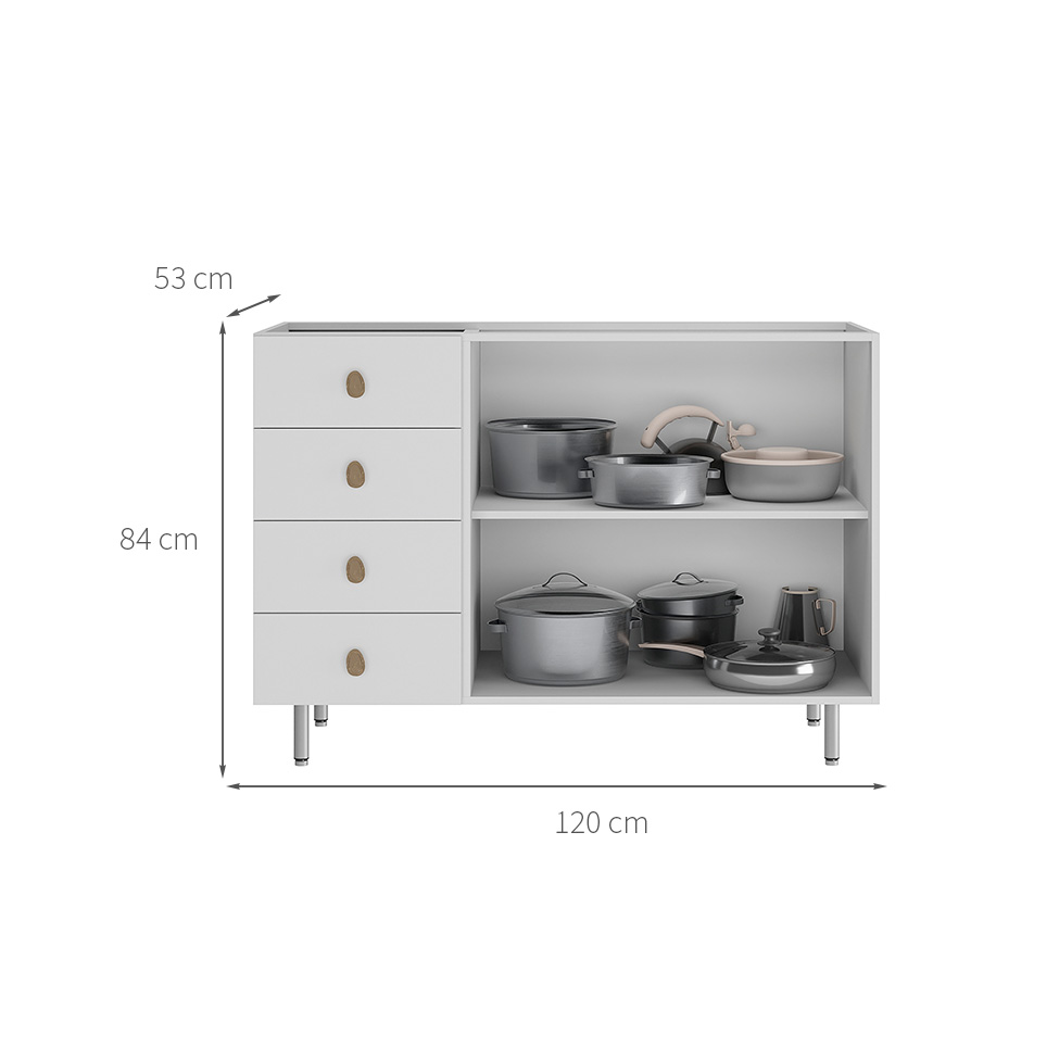 Balcão de Cozinha sem Tampo Maranello 100% MDF 2 Portas 4 Gavetas Branco