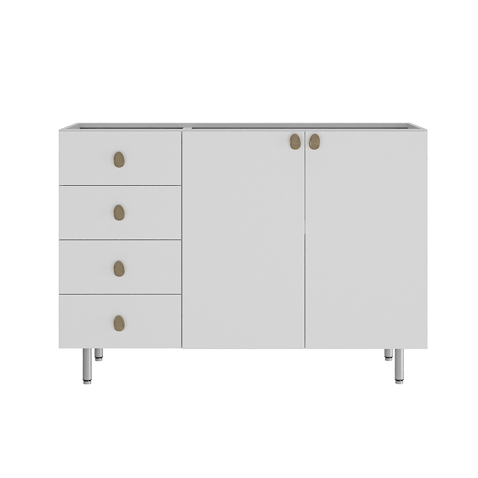 Balcão de Cozinha sem Tampo Maranello 100% MDF 2 Portas 4 Gavetas Branco