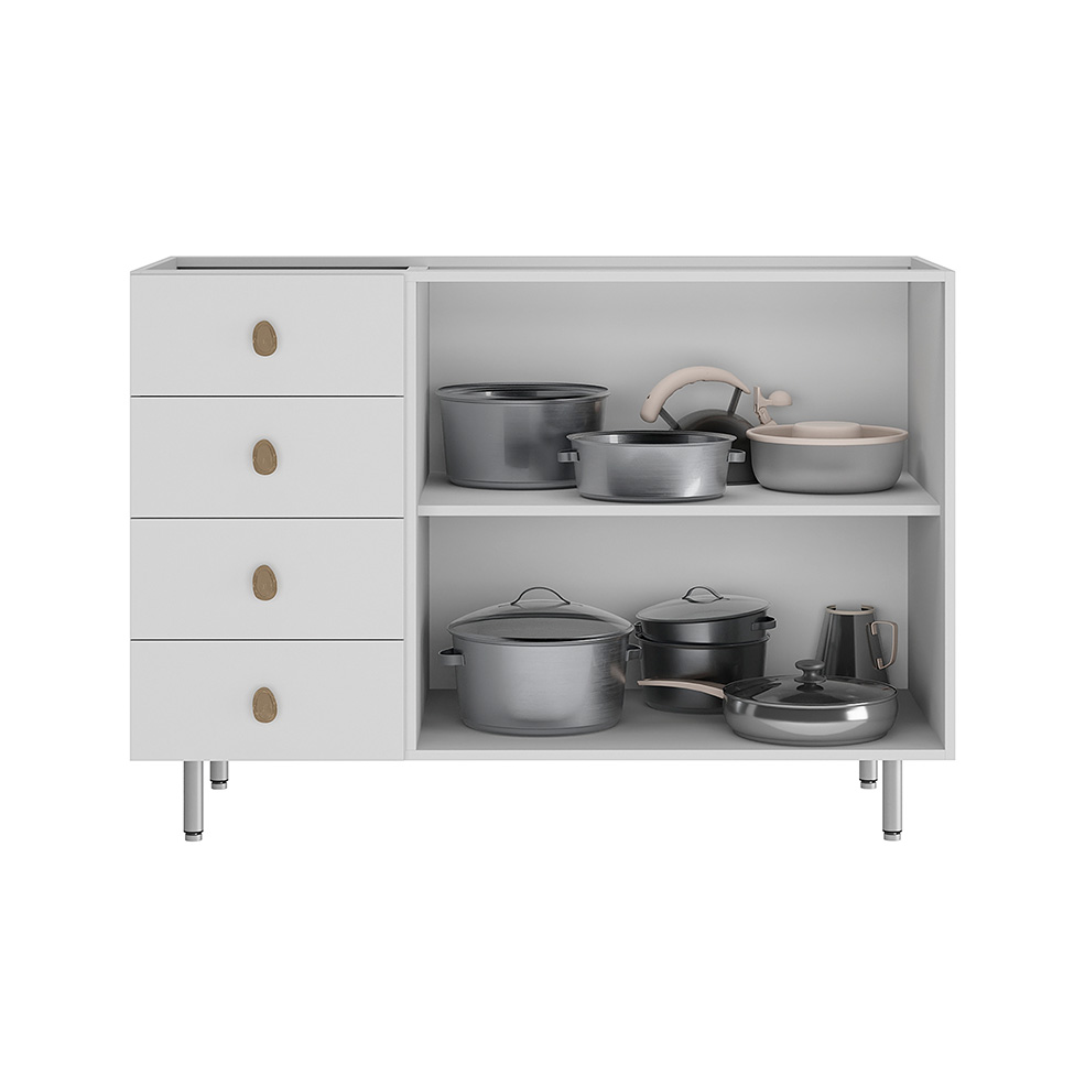 Balcão de Cozinha sem Tampo Maranello 100% MDF 2 Portas 4 Gavetas Branco