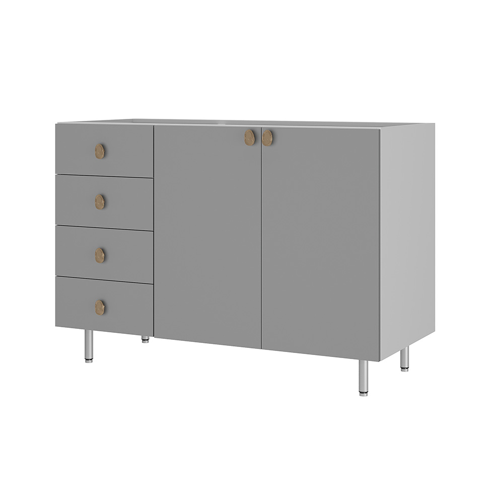 Balcão de Cozinha sem Tampo Maranello 100% MDF 2 Portas 4 Gavetas Cinza