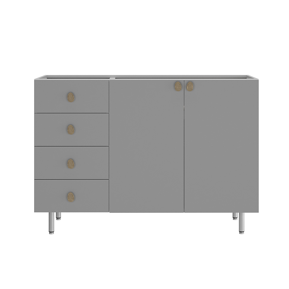 Balcão de Cozinha sem Tampo Maranello 100% MDF 2 Portas 4 Gavetas Cinza