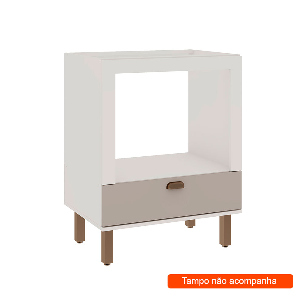Balcão para Forno Iluminata 1 Gaveta Branco e Fendi