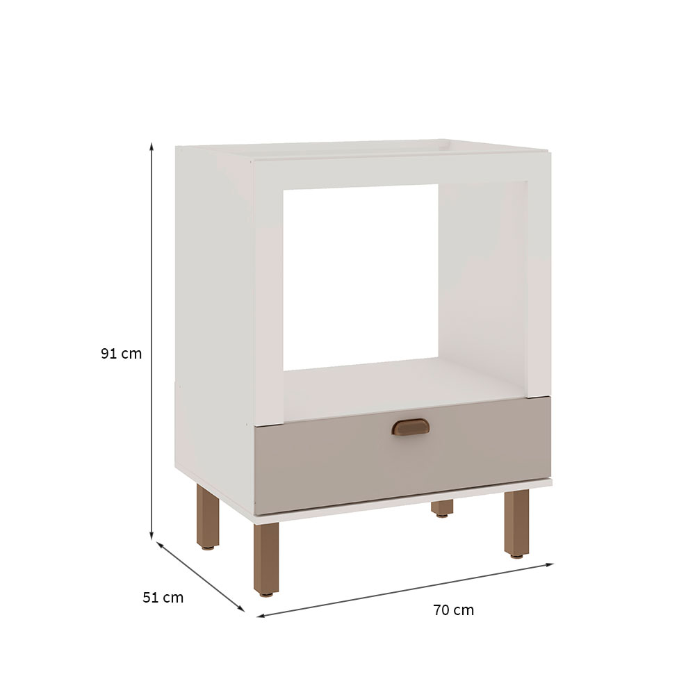 Balcão para Forno Iluminata 1 Gaveta Branco e Fendi
