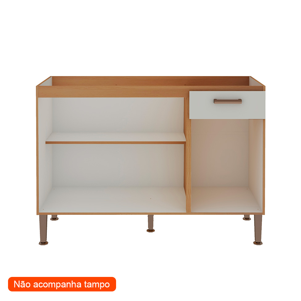 Balcão para Pia Essência 100% MDF 3 Portas 1 Gaveta Freijó e Off White