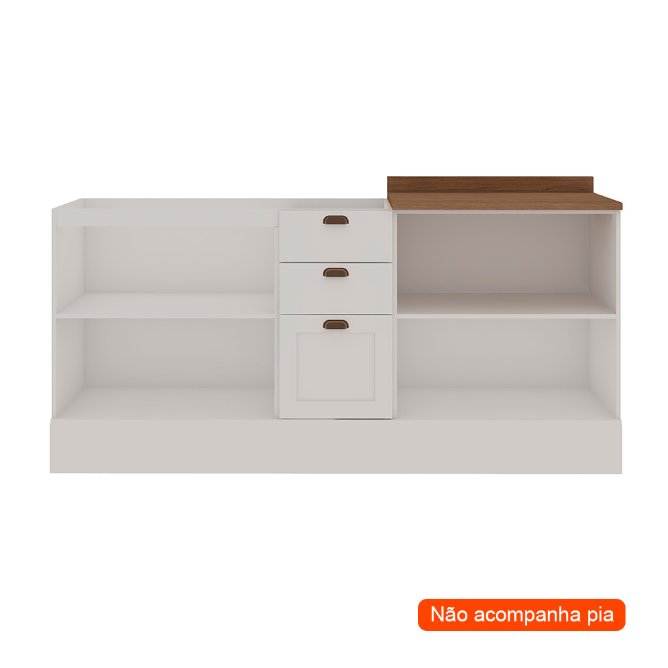Balcão para Pia Iluminata 4 Portas 3 Gavetas Branco e Ébano