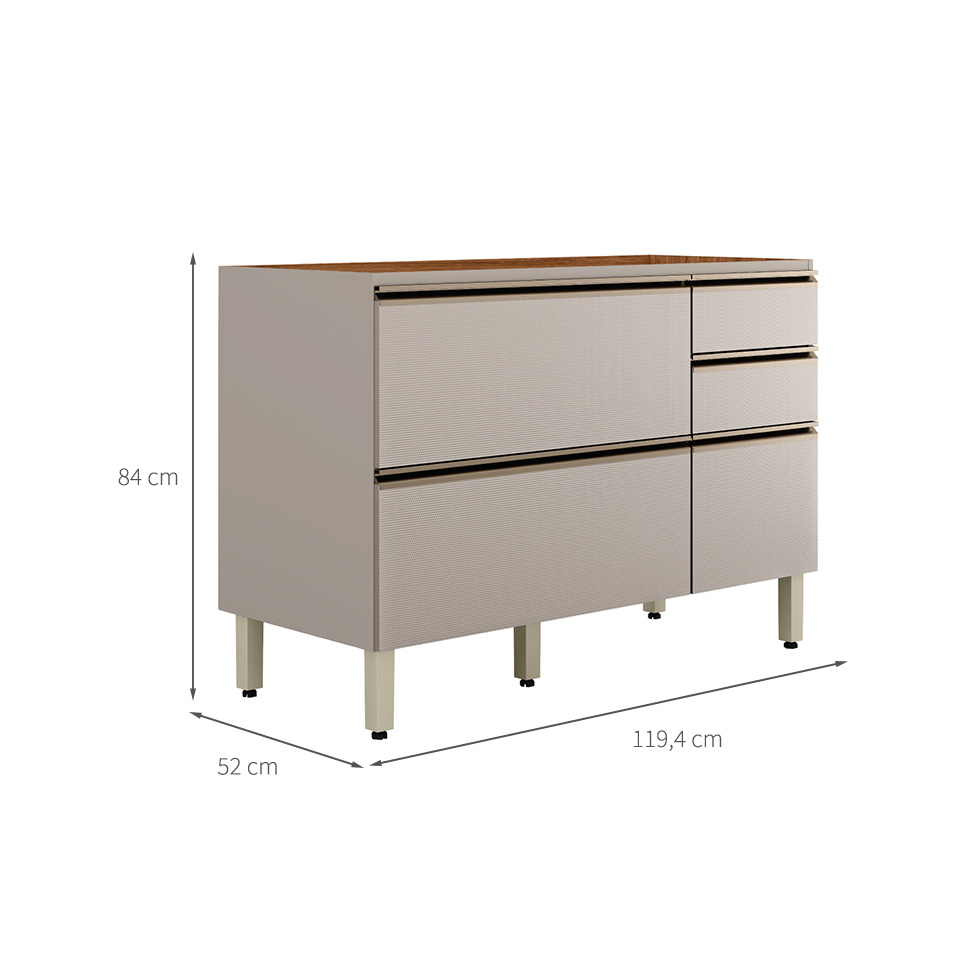 Balcão sem Tampo Proença 1 Porta 4 Gavetas Bege e Nogueira