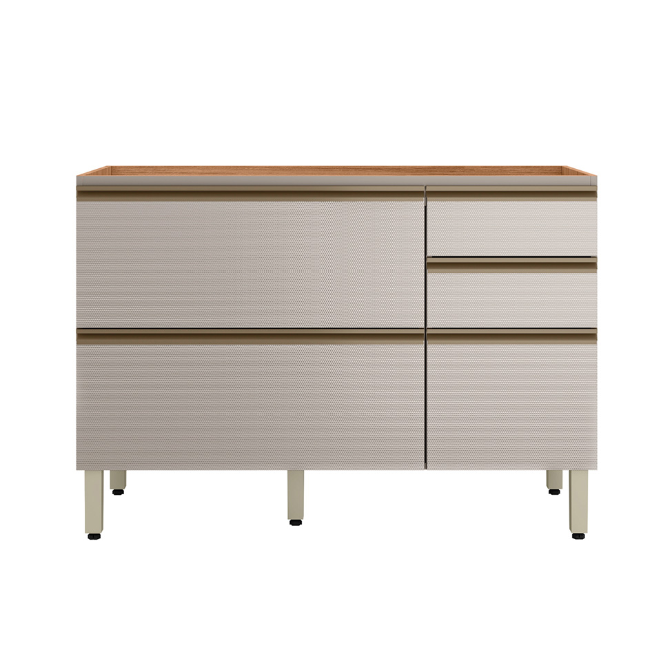 Balcão sem Tampo Proença 1 Porta 4 Gavetas Bege e Nogueira