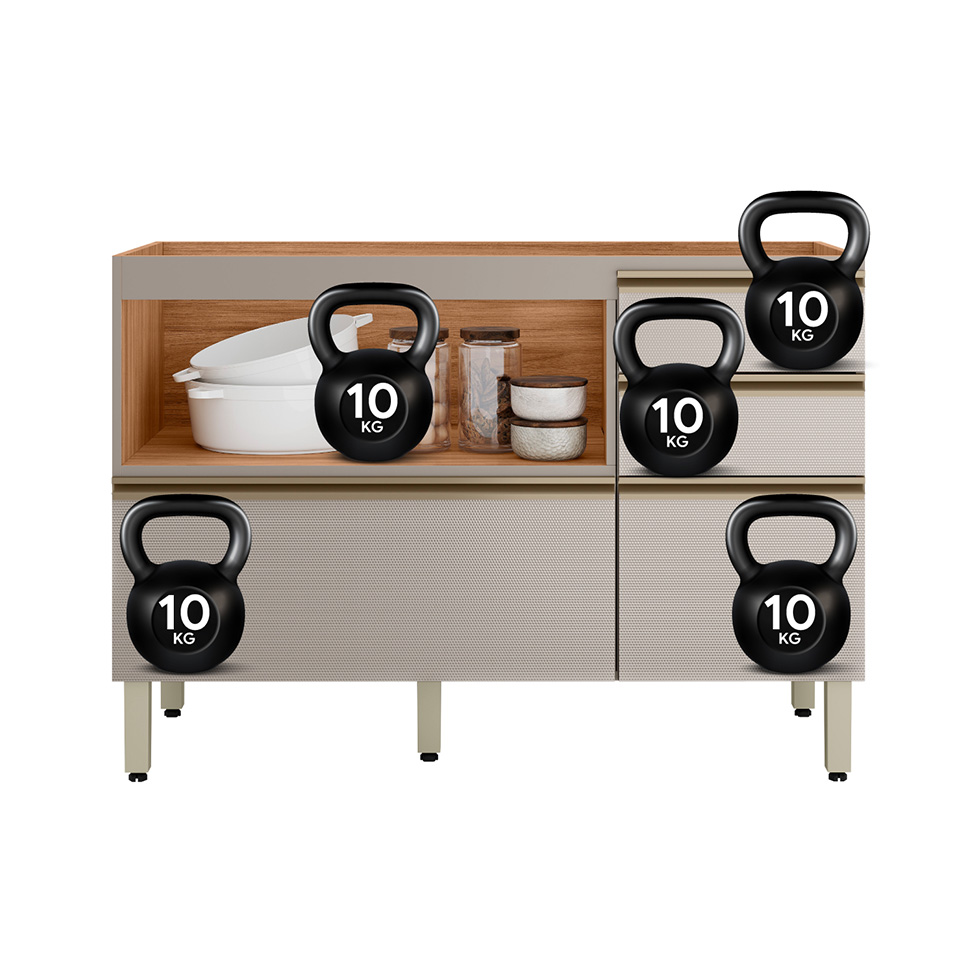 Balcão sem Tampo Proença 1 Porta 4 Gavetas Bege e Nogueira