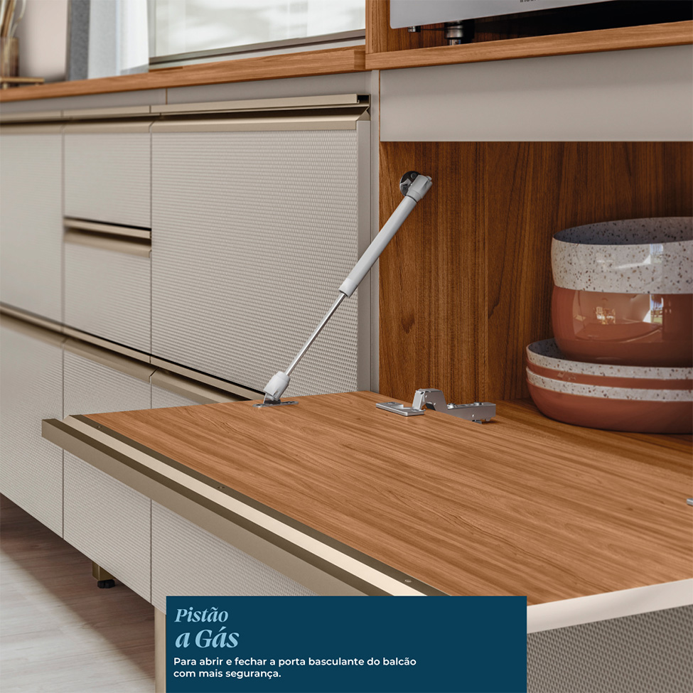 Balcão sem Tampo Proença 1 Porta 4 Gavetas Bege e Nogueira