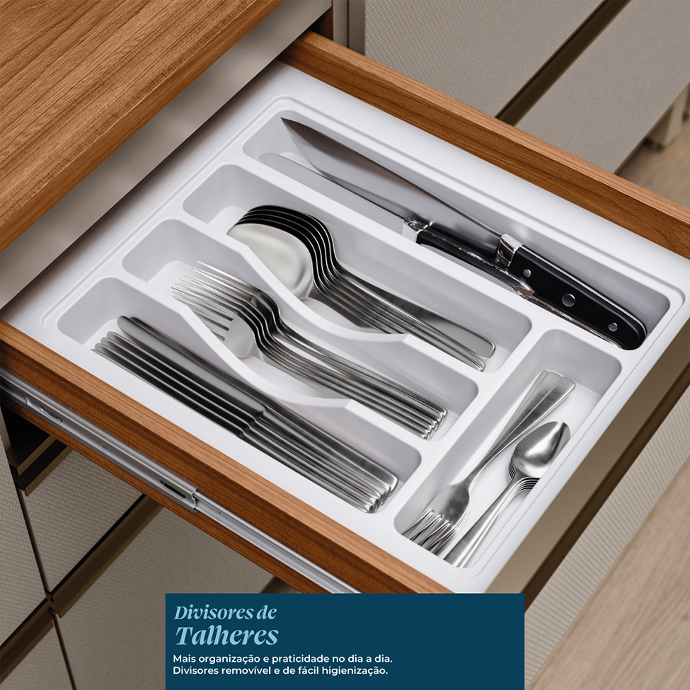 Balcão sem Tampo Proença 1 Porta 4 Gavetas Bege e Nogueira