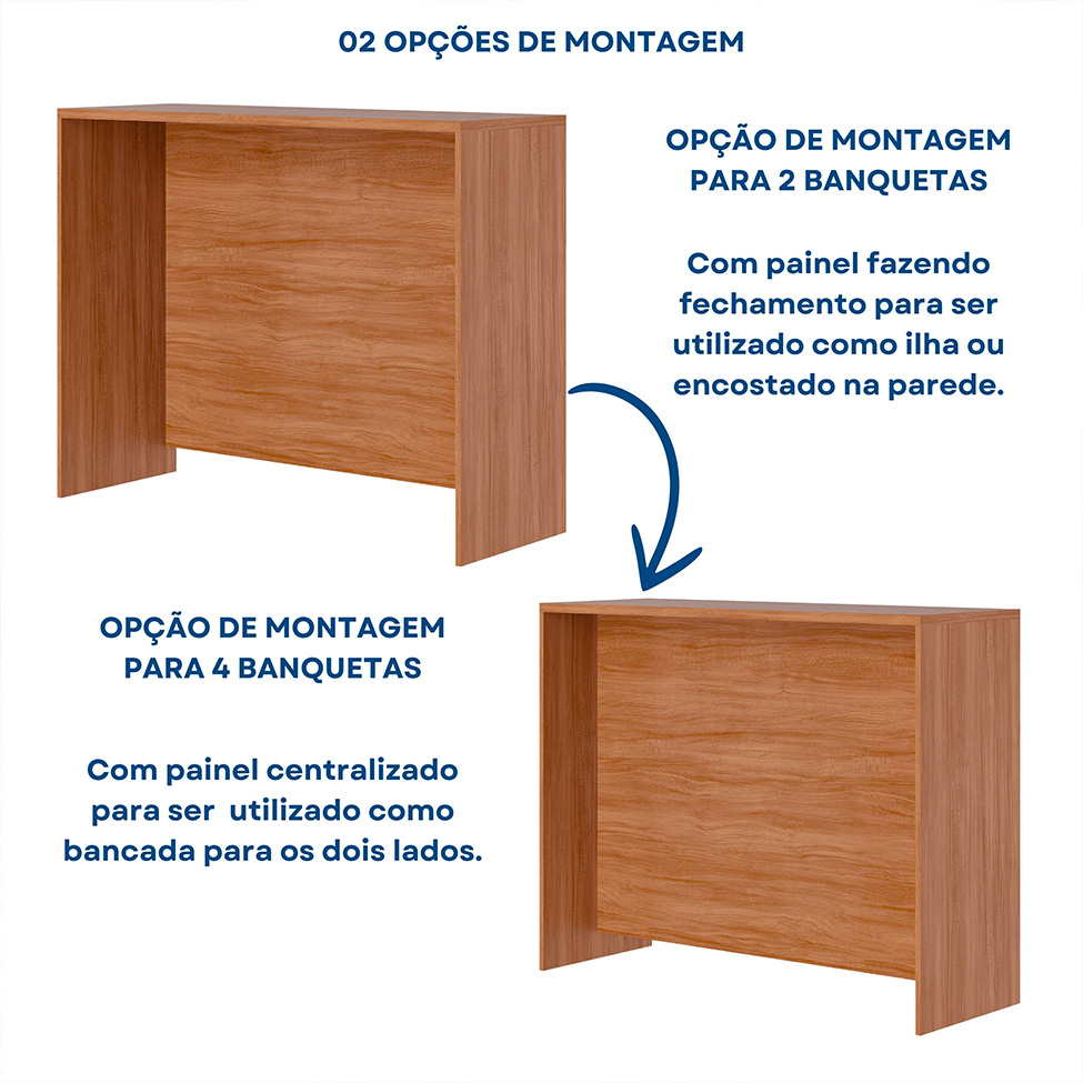 Bancada Ilha Domus 100% MDF Cinamomo 125 cm