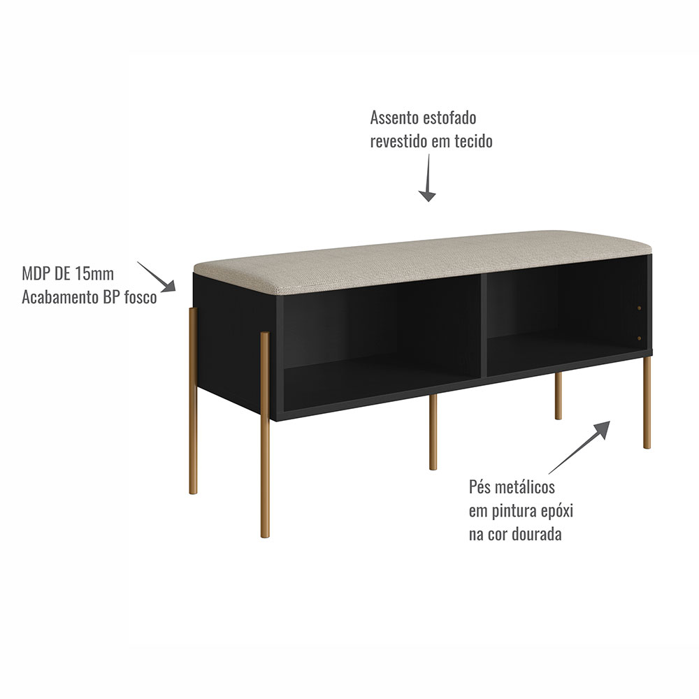 Banco Sapateira Oslo Preto e Dourado
