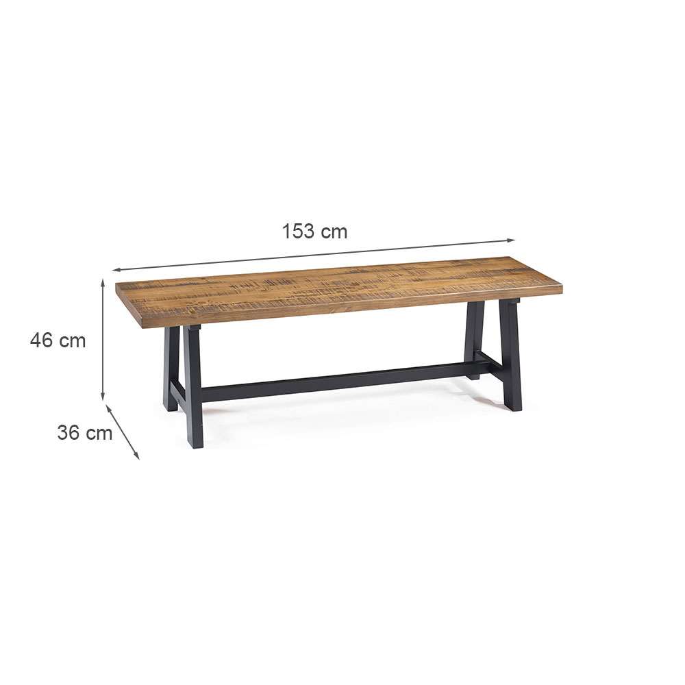 Banco de Jantar Industrial 3 Lugares Lesoto Marrom e Preto 153 cm
