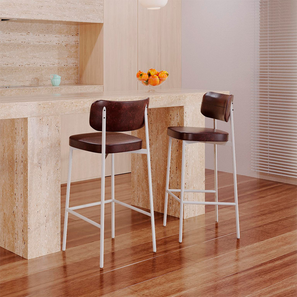 Banqueta Alloa Rvestimento Sintético Café e Branco