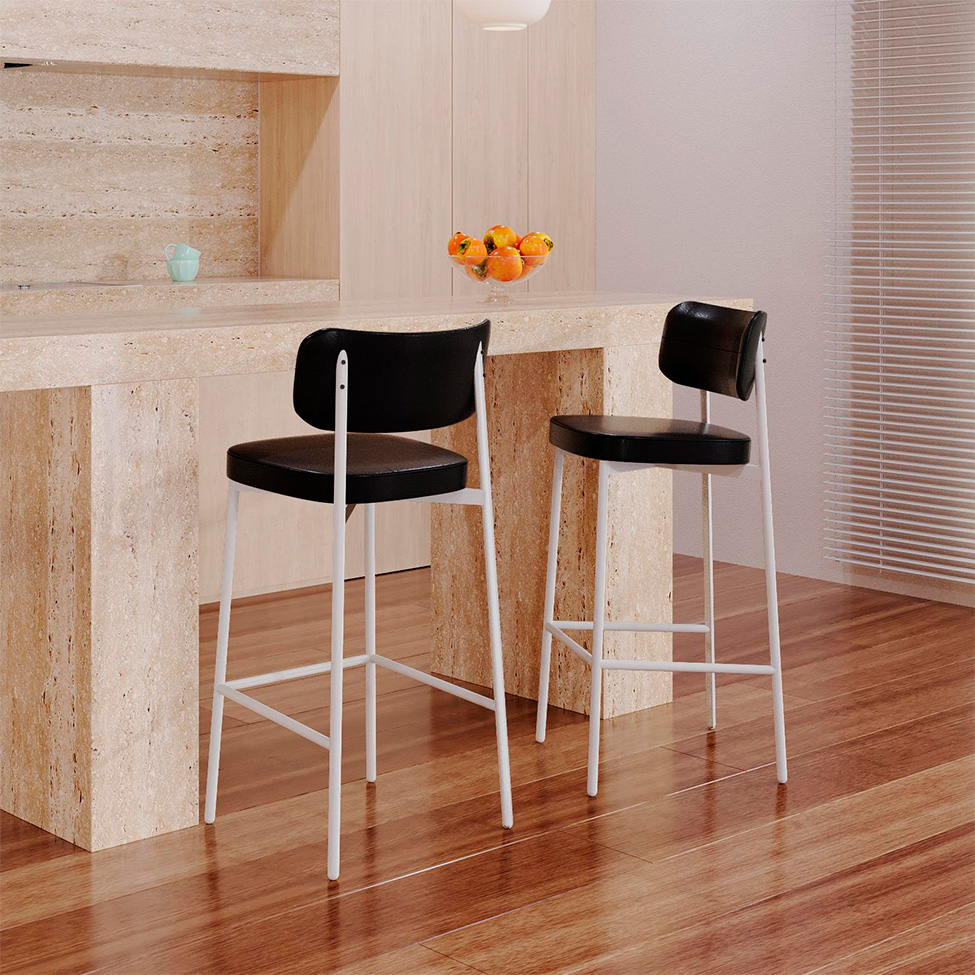 Banqueta Alloa Rvestimento Sintético Preto e Branco