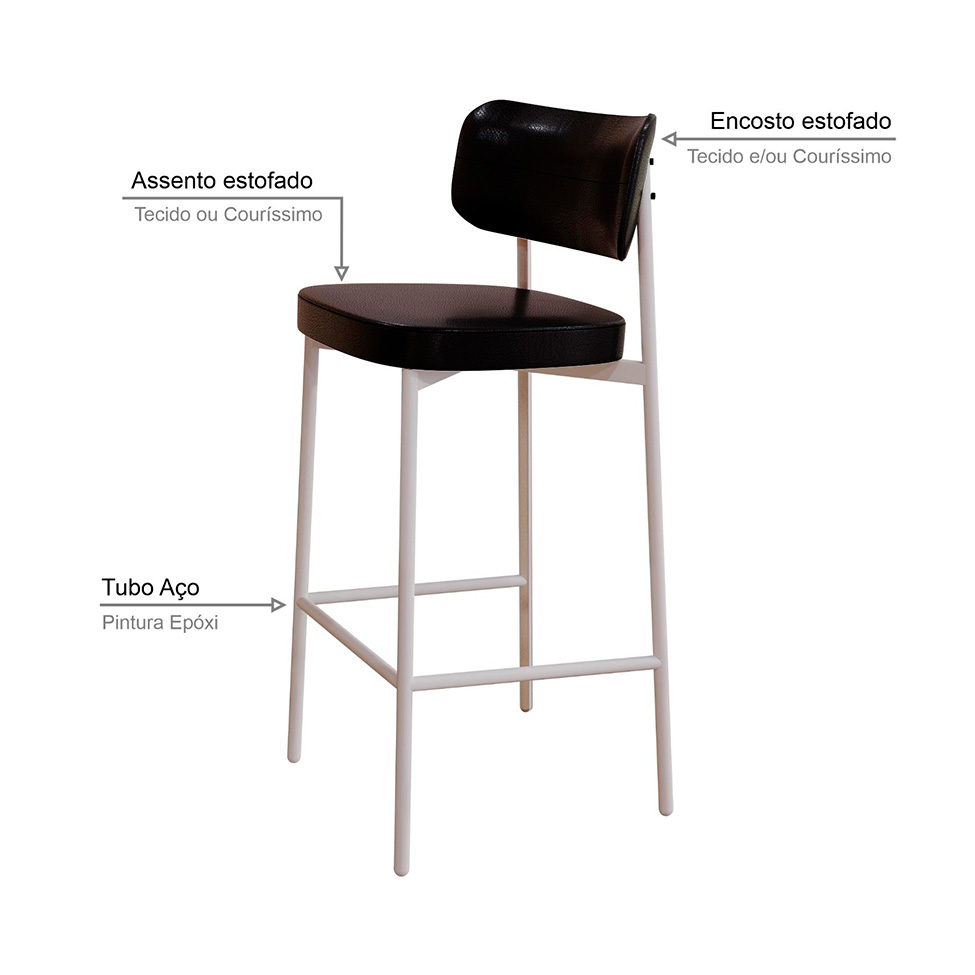 Banqueta Alloa Rvestimento Sintético Preto e Branco