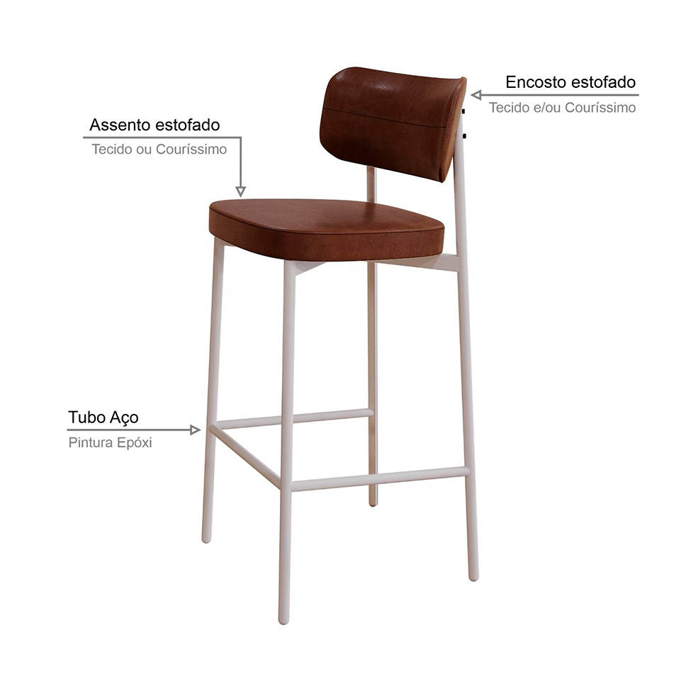 Banqueta Alloa Rvestimento Sintético Whisky e Branco