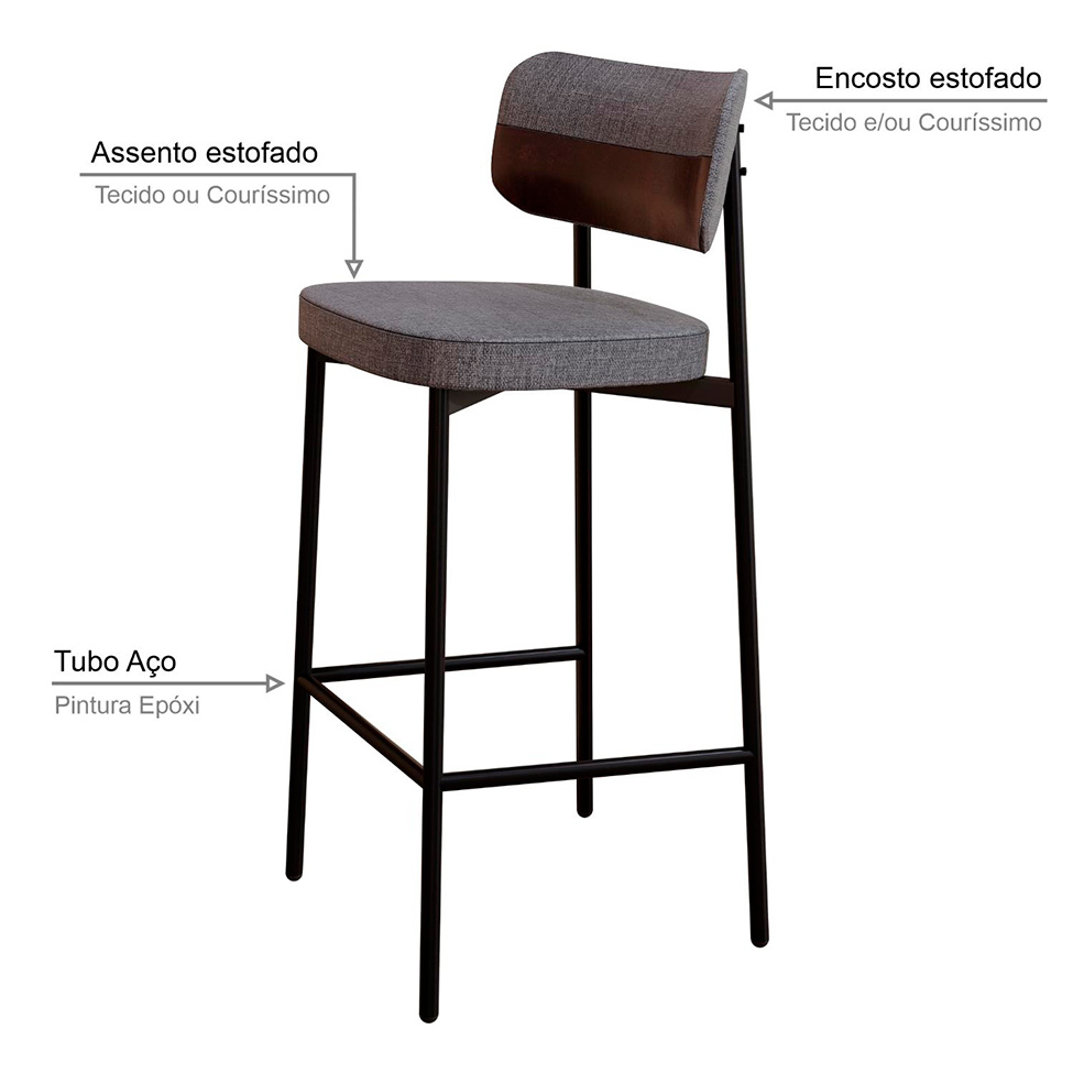 Banqueta Alloa com Detalhe Marrom e Cinza
