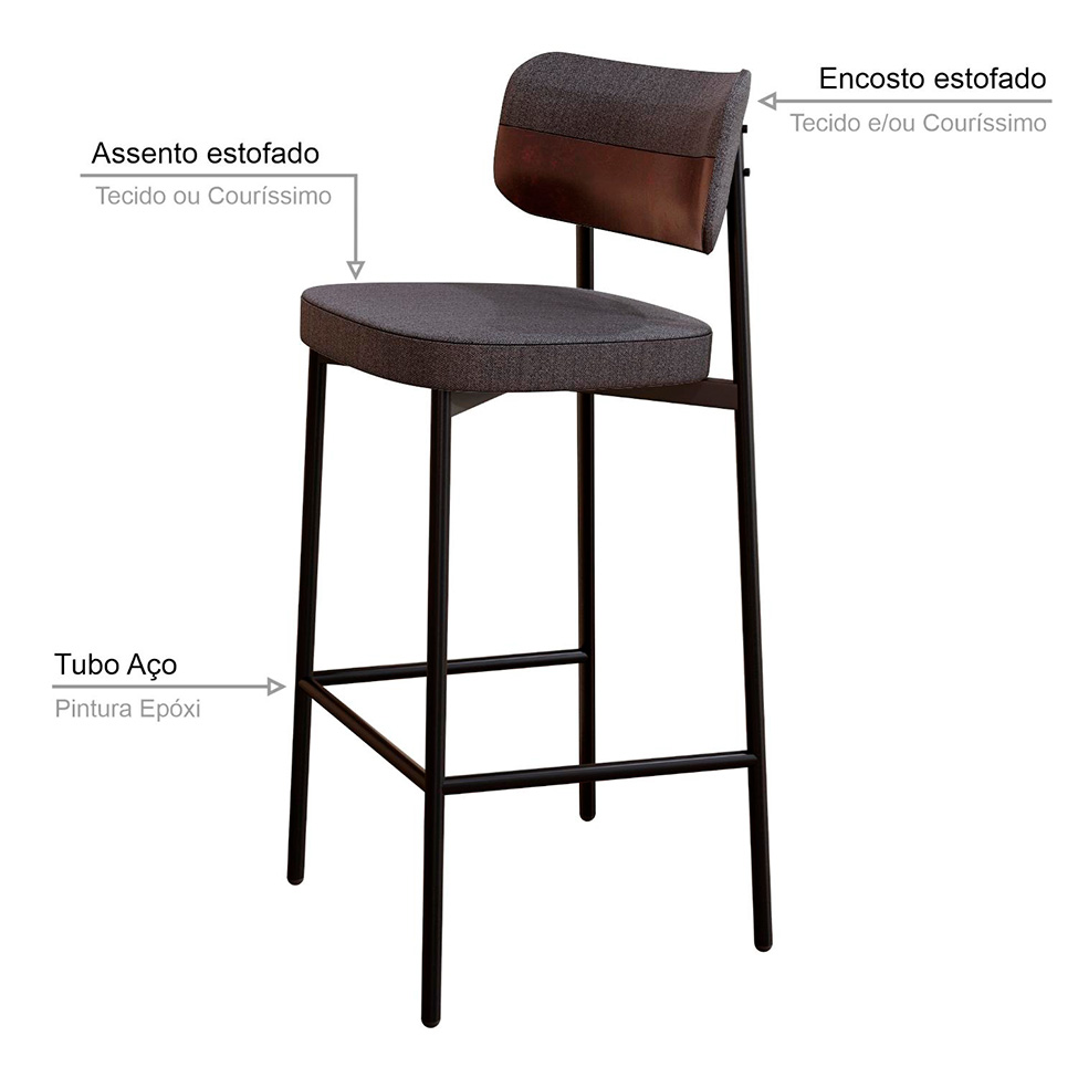 Banqueta Alloa com Detalhe Marrom e Grafite