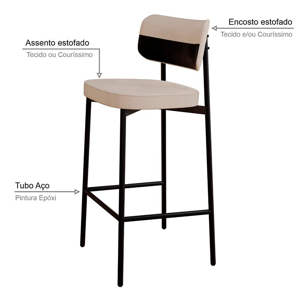 Banqueta Alloa com Detalhe Preto e Areia