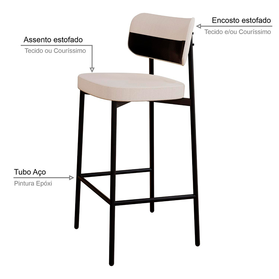 Banqueta Alloa com Detalhe Preto e Branca