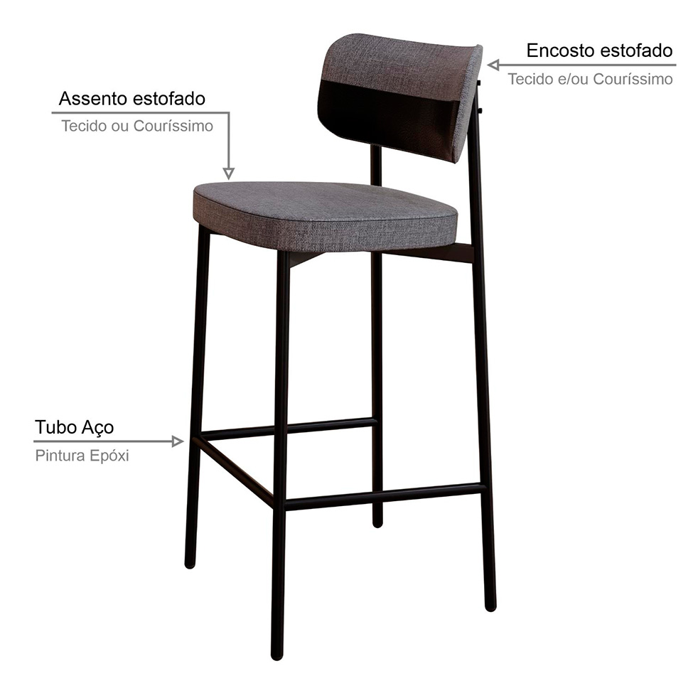 Banqueta Alloa com Detalhe Preto e Cinza