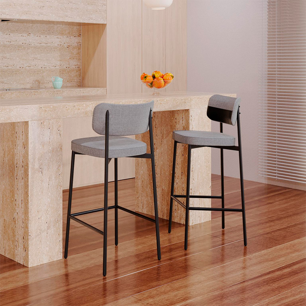 Banqueta Alloa com Detalhe Preto e Cinza Claro