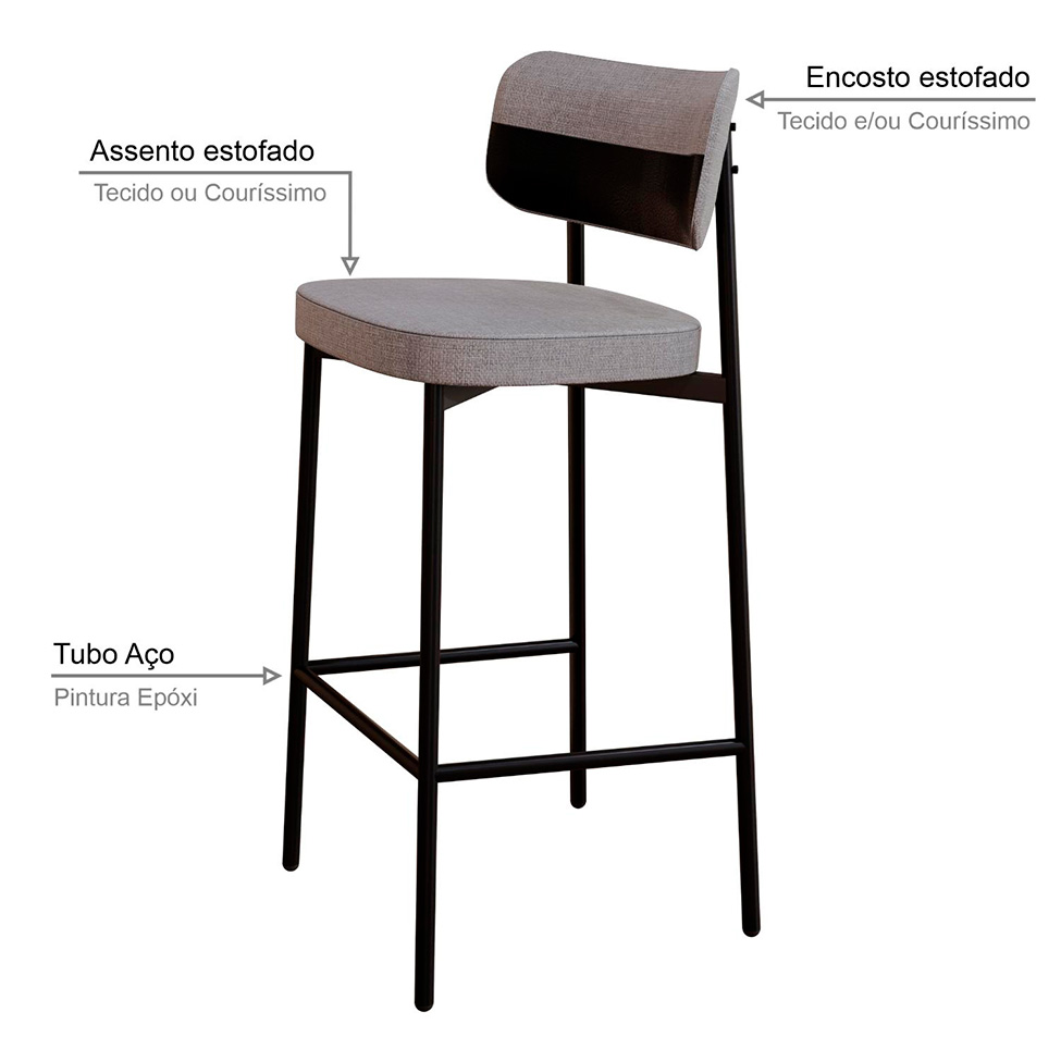 Banqueta Alloa com Detalhe Preto e Cinza Claro