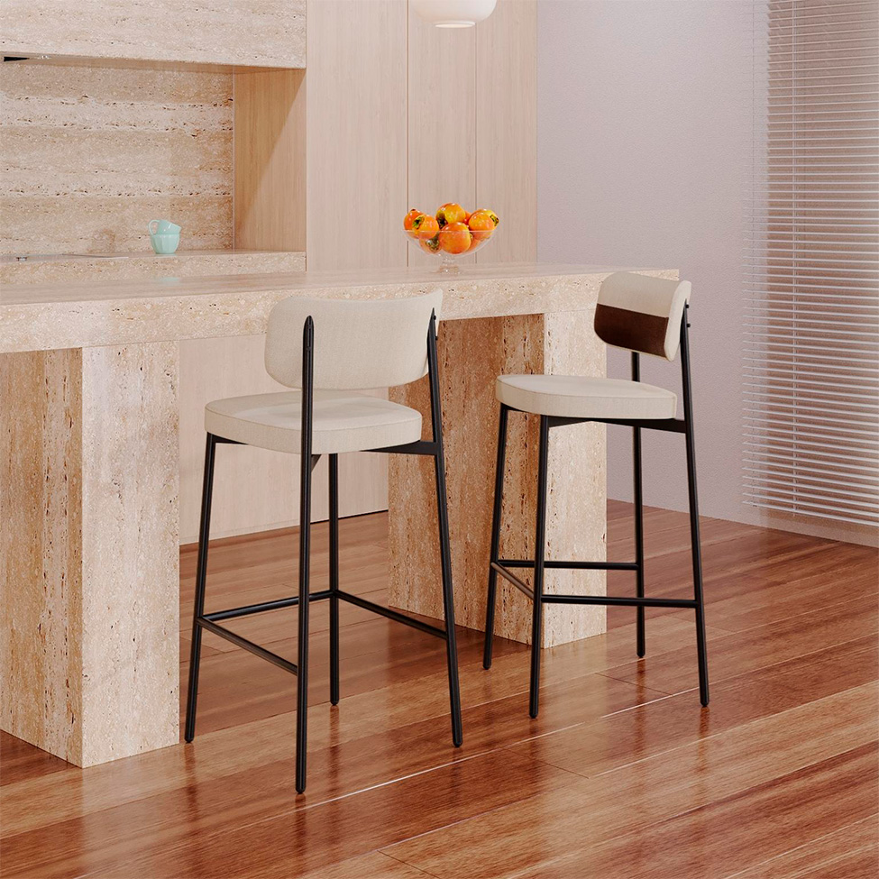 Banqueta Alta Alloa com Detalhe Marrom e Areia