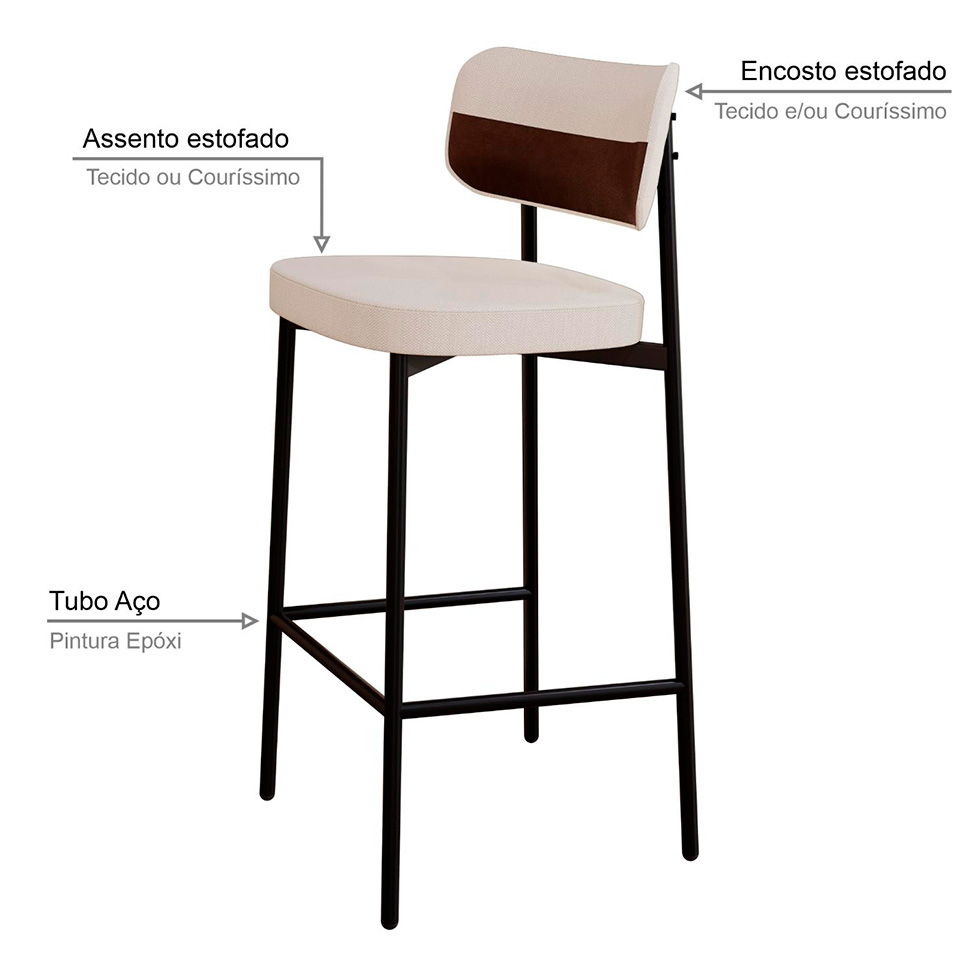 Banqueta Alta Alloa com Detalhe Marrom e Branca