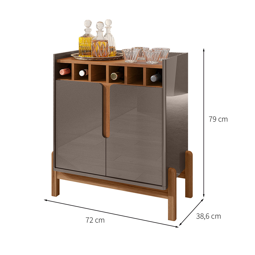 Bar Lizz 2 PT Cinza e Cedro