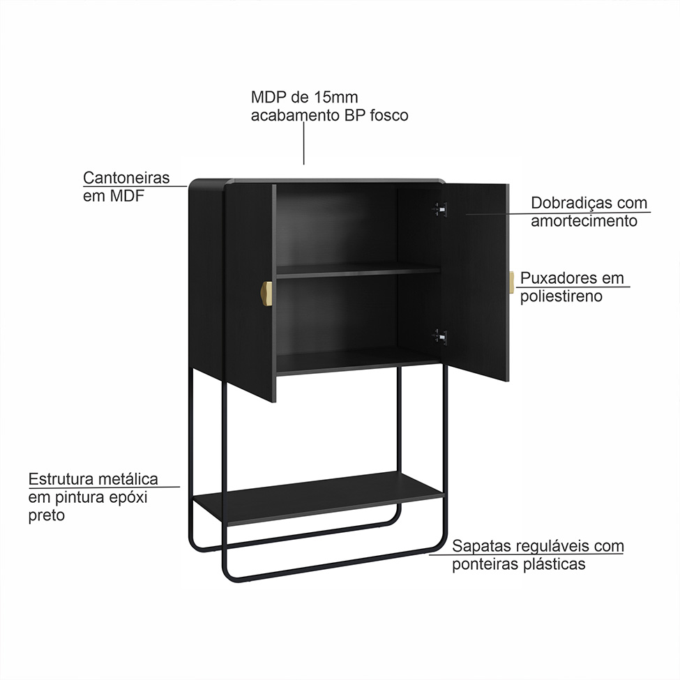 Bar Luna 2 Portas Preto e Dourado