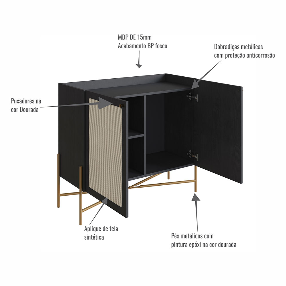 Bar Oslo 2 PT Preto e Dourado